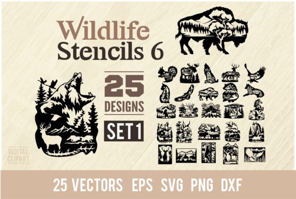 Wildlife Stencils BUNDLE 25 SVG, Set 1 Grafik Druckbare Illustrationen Von SignReadyDClipart