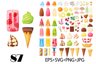 Ice Cream Constructor Vector Set Graphic Illustrations By frogella.stock