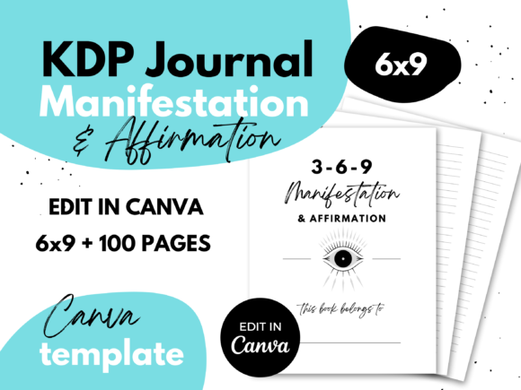 Manifestation and Affirmation Journal Graphic KDP Interiors By Mel Kelly Designs