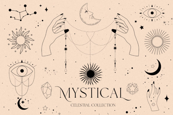 Mystical - Celestial Sun Moon Set Grafik Druckbare Illustrationen Von Madiwaso