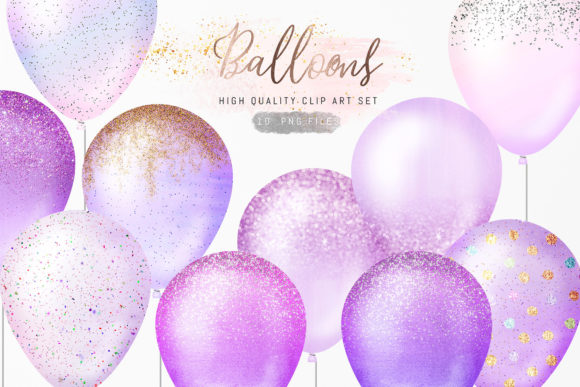 Purple Glitter Balloon Confetti Clipart Gráfico Objetos Gráficos de Alta Qualidade Por CutePix