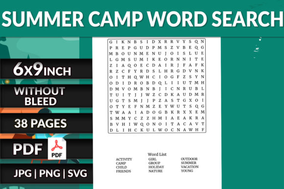 Summer Camp Word Search | KDP Interior Graphic KDP Interiors By Printile Press House