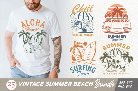 Vintage Summer Beach Designs Bundle Gráfico Plantillas de Impresión Por Universtock