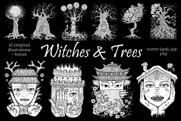 Witches and Trees Graphic Illustrations By samiramay