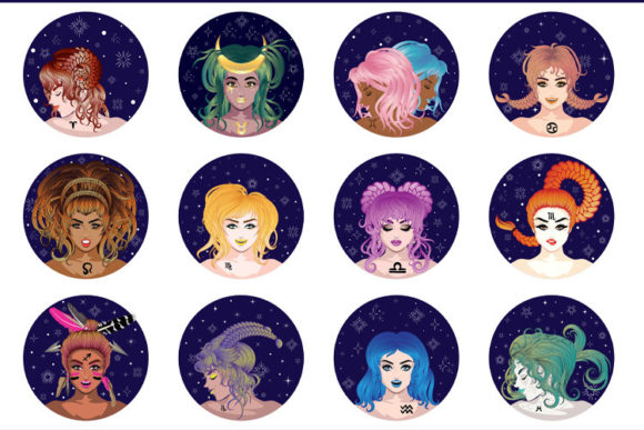 Fantasy Zodiac Girls Gráfico Ilustraciones Imprimibles Por AnnArtshock