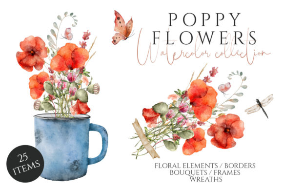 Poppy Flowers Watercolor Set Graphic Illustrations By EvgeniiasArt