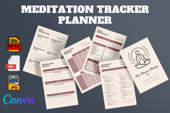 Meditation Tracker Planner Graphic KDP Interiors By Djawhar2020