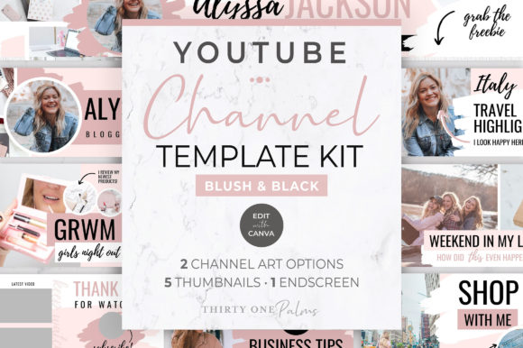 Youtube Channel Kit for Canva Blush Graphic Graphic Templates By Thirty One Palms Studio