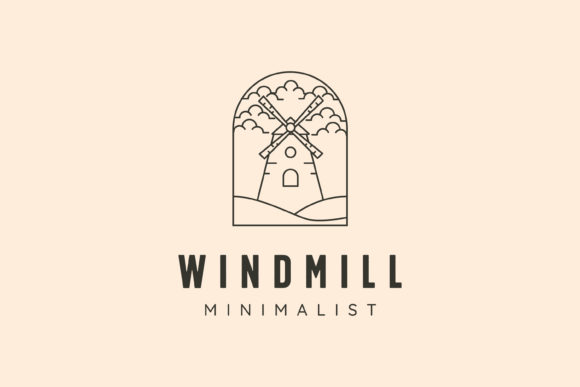 Windmill Minimalist Line Art Logo Vector Afbeelding Logo's Door garisium