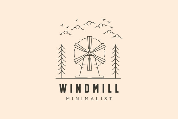 Windmill Minimalist Line Art Logo Vector Gráfico Logos Por garisium