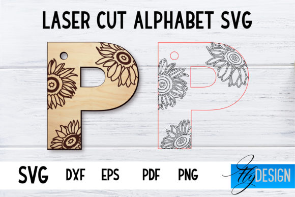 Alphabet Laser Cut with Sunflowers | P Gráfico Manualidades Por flydesignsvg