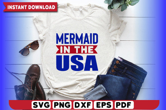 Mermaid in the USA SVG Design Graphic T-shirt Designs By JDS Digital Arts