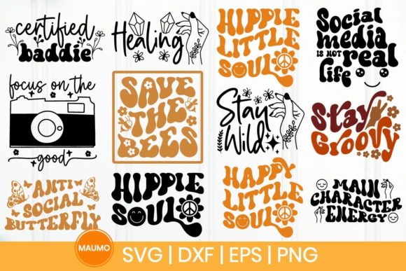 Groovy and Boho Svg Quotes Bundle Graphic Print Templates By Maumo Designs