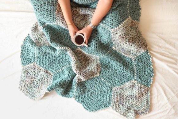 Hexagon Flower Blanket Graphic Crochet Patterns By Knitting with Chopsticks
