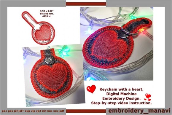 Keychain with a Heart. Gift to Remember. Accessories Embroidery Design By Embroidery Manavi 05