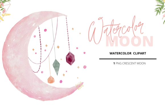 Watercolor Crescent Moon Graphic Illustrations By Island Tulip Designs Co