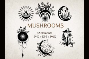 Mystical Mushroom, Moon Set Graphic Crafts By DigitalART by Prozo 1