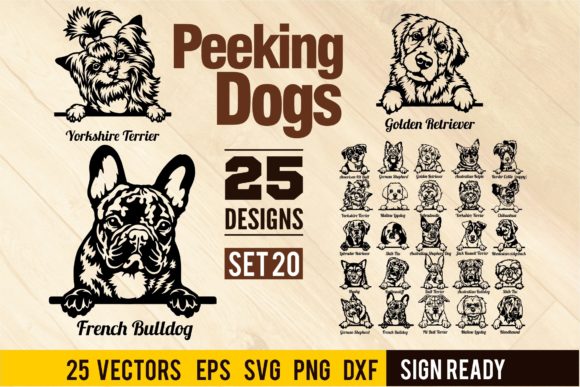 Peeking Dogs Set 20 - Bundle Illustration Illustrations Imprimables Par SignReadyDClipart