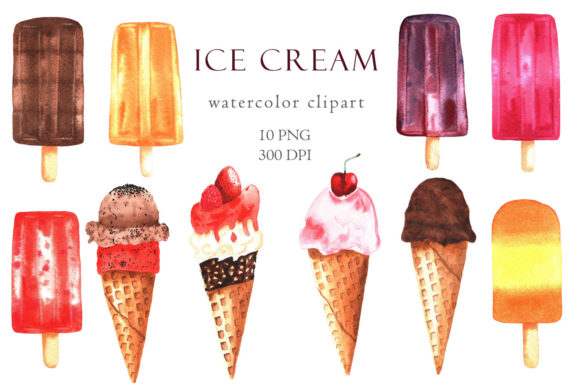 Watercolor Ice Cream Clipart Graphic Illustrations By Elnara