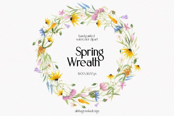 Wildflower Spring Floral Clipart Wreath Graphic Illustrations By Alisha Gronska