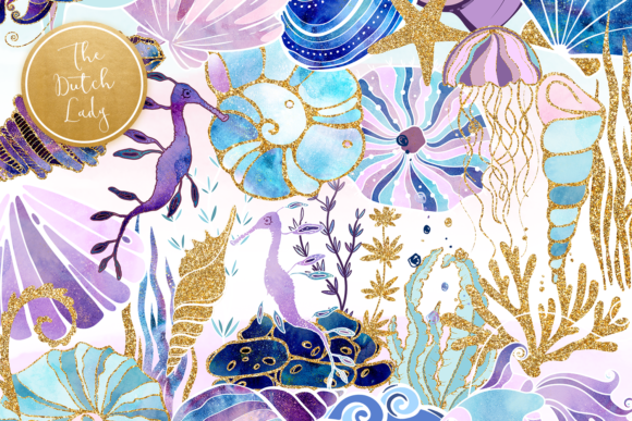 Ocean Bottom Glitter Clipart Set Gráfico Ilustrações para Impressão Por daphnepopuliers