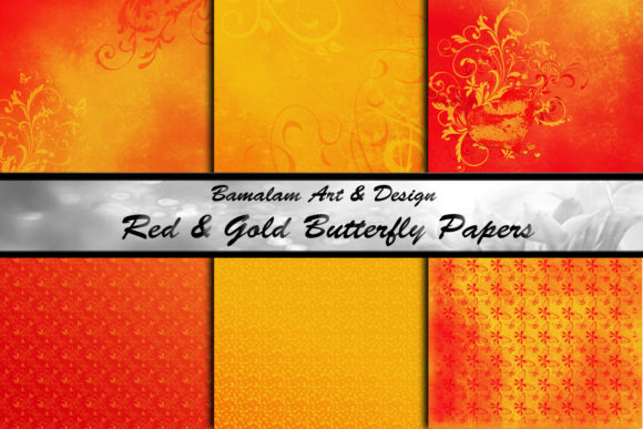 Red & Gold Butterfly Scrapbook Papers Graphic Backgrounds By Bamalam Art & Design