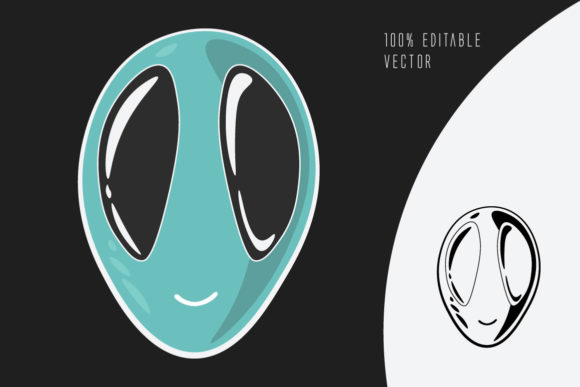 Classic Alien Head Grafik Druckbare Illustrationen Von Twisted By Art