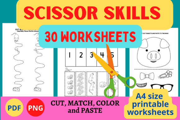 Scissor Skills: Cut, Match, Color, Paste Graphic K By Charm Creatives