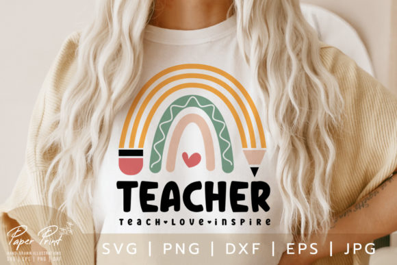 Teach Love Inspire Svg, Teacher Png Gráfico Diseños de Camisetas Por PaperPrint