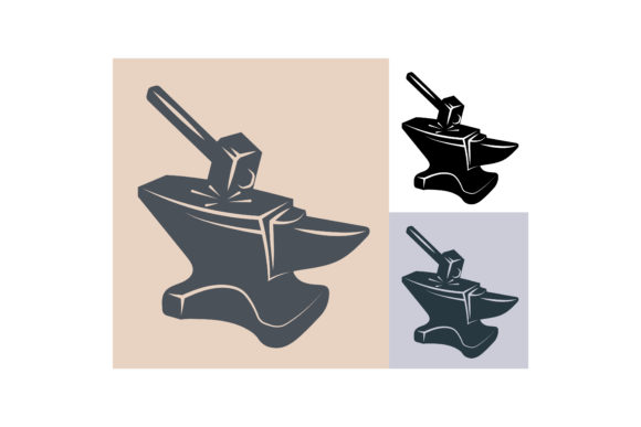 Hammer Hits the Anvil. Blacksmith Craft, Gráfico Ilustrações para Impressão Por RNko