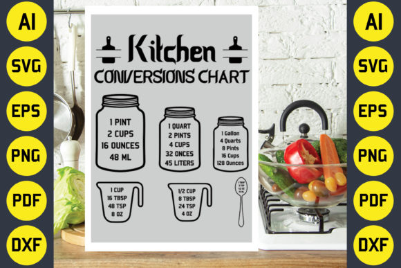 Kitchen Conversions Chart SVG Design Graphic Crafts By Creative T-Shirts