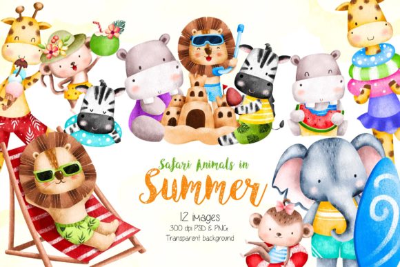 Safari Animals in Summer Gráfico Ilustrações para Impressão Por Stellaart