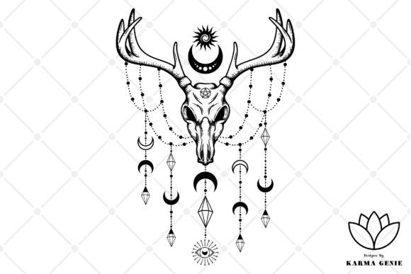 Wicca Deer Skull - Witchcraft Graphic Gráfico Plantillas de Impresión Por Karma Genie