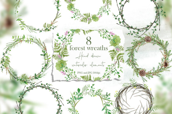 Watercolor Forest Wildflowers Wreath Set Graphic Objects By NataliArkushArt