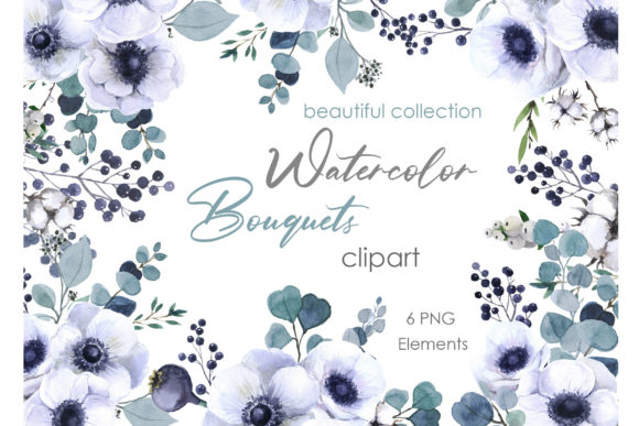Watercolor Clipart Floral Digital Flower Grafica Illustrazioni Stampabili Di KomtsyanTatyanaArt