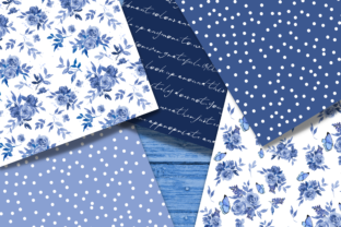 Blue Watercolor Flower Digital Paper Set Graphic Patterns By daisyartwatercolors 2
