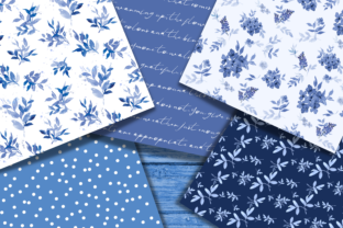 Blue Watercolor Flower Digital Paper Set Graphic Patterns By daisyartwatercolors 3