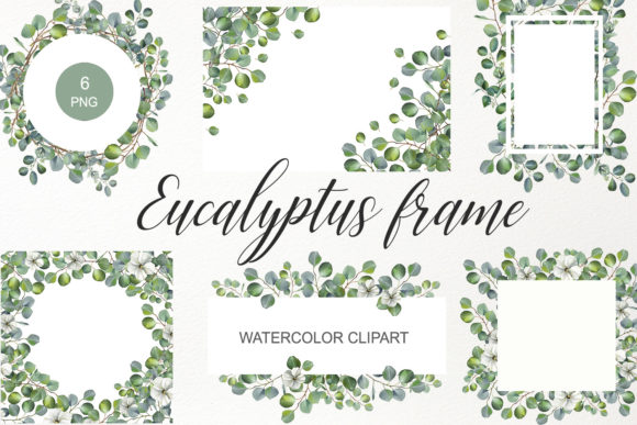 Watercolor Eucalyptus Frame Clipart PNG Gráfico Ilustraciones Imprimibles Por WatercolorGardens