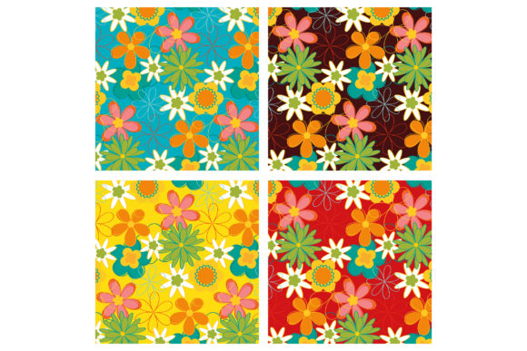 60s Four Color Flower Pattern Graphic Illustrations By Miss Chatz