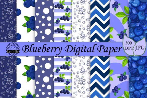 Blueberry Digital Paper Graphic Patterns By Let it be Design