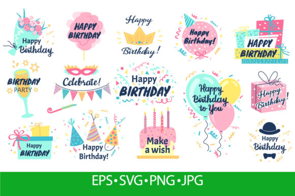 Happy Birthday Lettering. Greeting Card Gráfico Ilustraciones Imprimibles Por frogella.stock