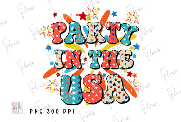 Retro Party in the USA 4th of July PNG Gráfico Ilustraciones Imprimibles Por Flora Co Studio