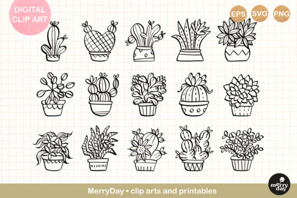 15 Cactus Line Art Graphic Illustrations By MerryDay