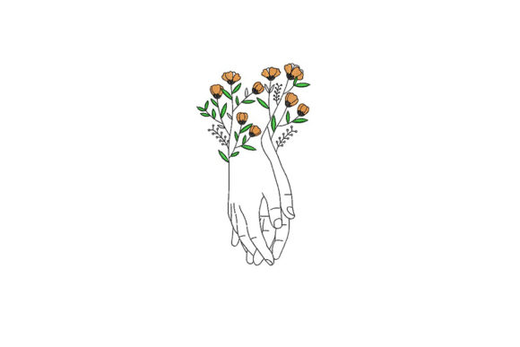 Hands with Flower Outline Flowers Embroidery Design By GromDesign