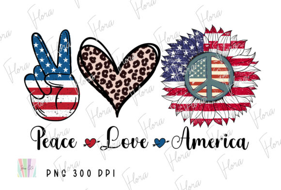 Peace Love America Leopard 4th July PNG Graphic Illustrations By Flora Co Studio