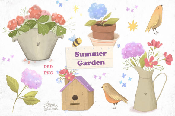 Summer Garden. Hydrangea Flower Graphic Illustrations By lesyaskripak.art