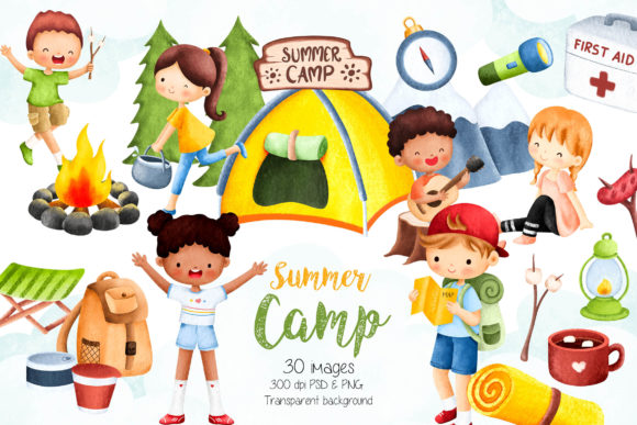Kids and Summer Camp Clipart Graphic Illustrations By Stellaart