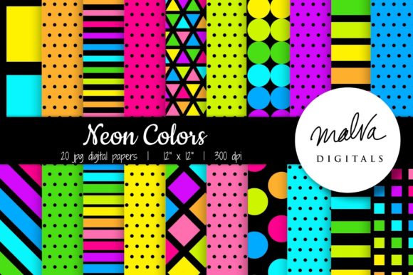 Neon Colors with Black Graphic Patterns By MalvaDigitals