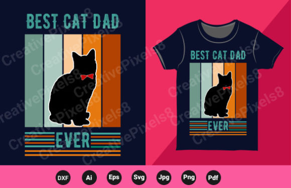 Vintage Cat Dad Ever T-shirt Design Gráfico Plantillas de Impresión Por CreativePixels8