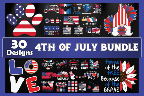 4th of July Bundle SVG 30 Designs Graphic Print Templates By Bowcys